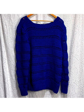 Vintage Hand Knit Royal Blue Women’s Sweater Size L/XL Tall